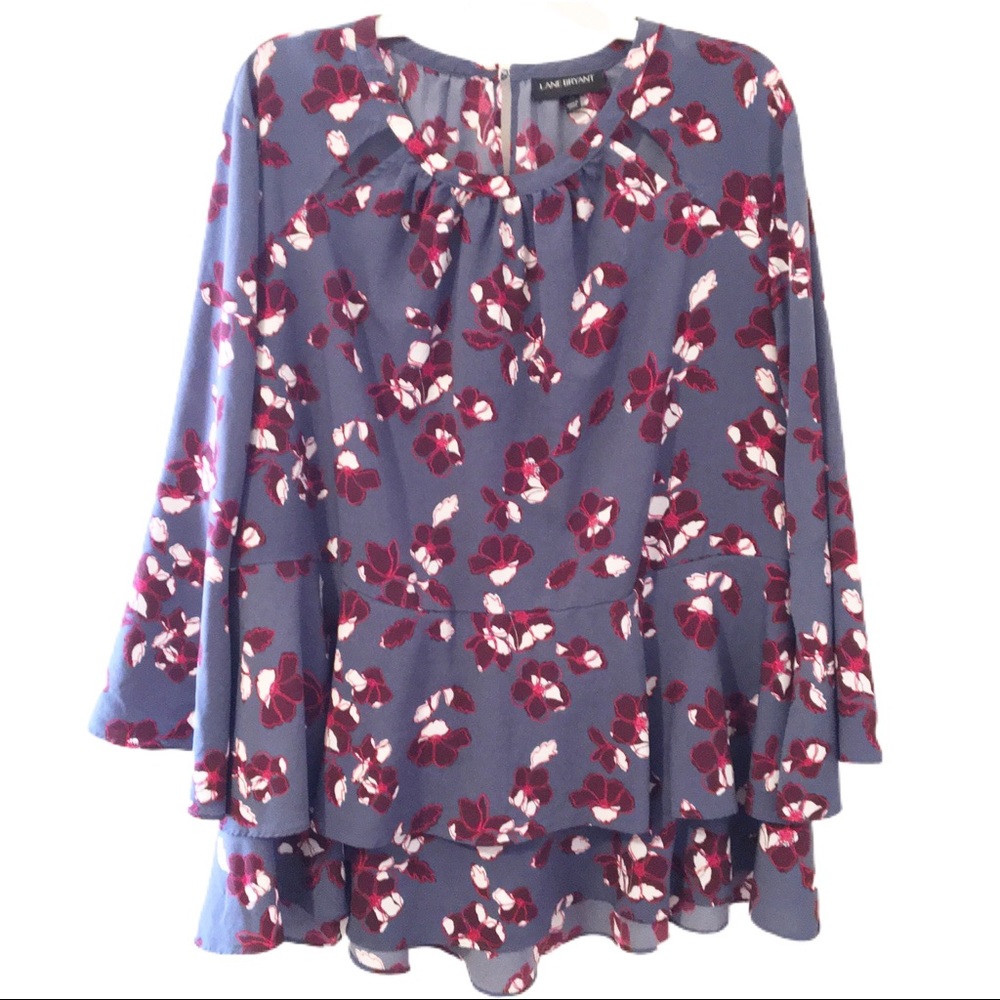 Beautiful Lane Bryant Fuffled Floral Blouse Sz 28
